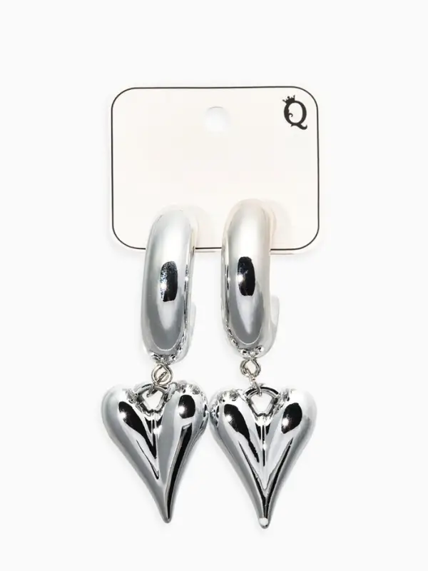 Серьги кольца с подвеской &laquo;Сердечки&raquo;, d=2.5 см, цвет серебро