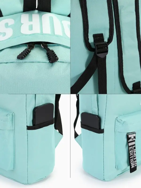 Рюкзак молодёжный на молнии, с карманами, размер 27&times;10&times;37.5 см, мятный