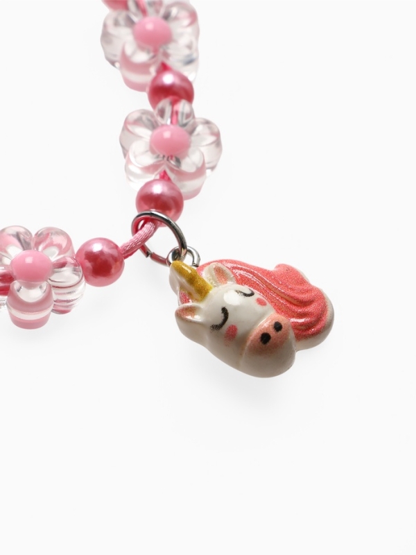 Браслет детский  Браслет детский "Выбражулька" на затяжке, единорог с бусинами цветы, цветной