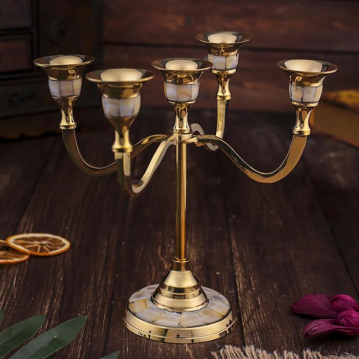 Подсвечник латунь на 5 свечей Подсвечник латунь на 5 свечей "Дворцовые тайны" 20 см. перламутр