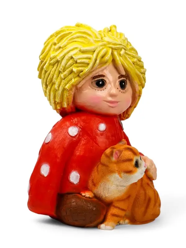 Садовая фигура из полистоуна &laquo;Домовой с котом&raquo;, 39&times;26&times;28 см