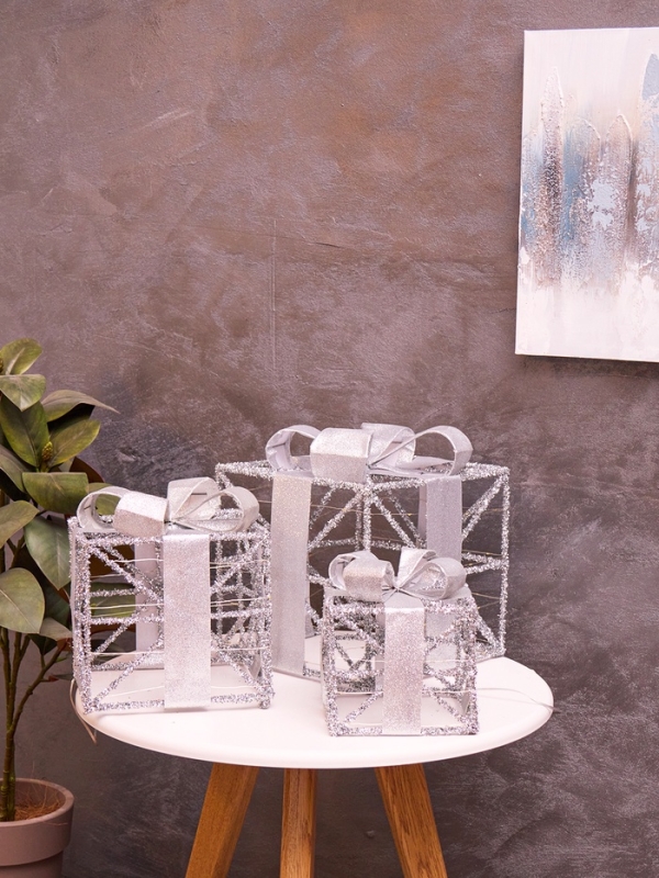 Фигура световая  Фигура световая "Кубы серые", 25х20х15 см, 90 LED, батарейки ААх8 (не в компл.), свечение тёплое белое