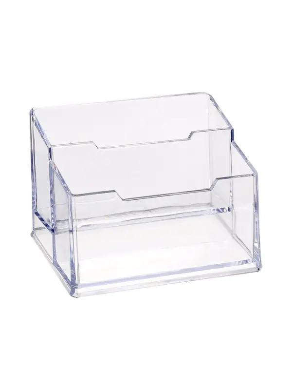 Подставка для визиток, прозрачная, 2 отделения