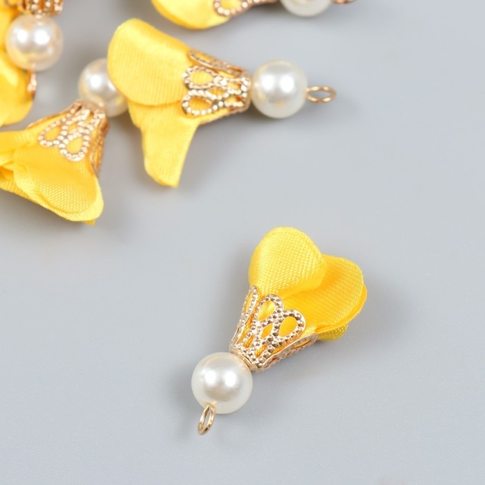 Декор для творчества текстиль Декор для творчества текстиль "Цветок с жемчужиной. Жёлтый" набор 10 шт 2,5 см