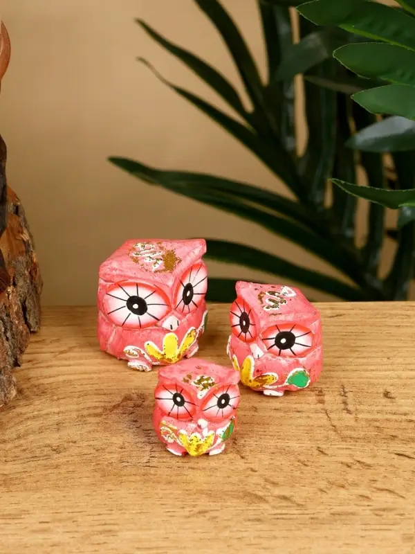 Набор сувенирный "Совята" дерево H 4, 3, 2 см, цв. розовый