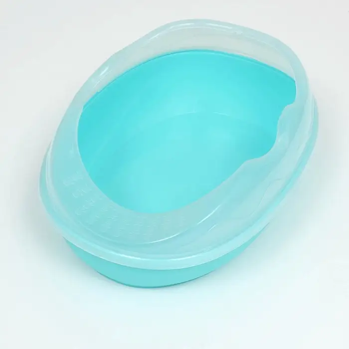 Туалет для кошек, 38&times;28&times;15 см, округлый, с бортиком и совком, синий