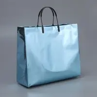 Пакет подарочный ПВХ, голография, голубой, пластикова ручка, 32&times;28&times;11 см