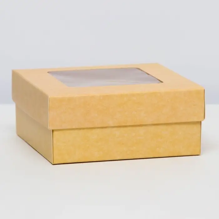 Коробка подарочная складная, упаковка, крышка - дно, с окном, крафт, 12×12×5 см Коробка подарочная складная, упаковка, крышка - дно, с окном, крафт, 12×12×5 см