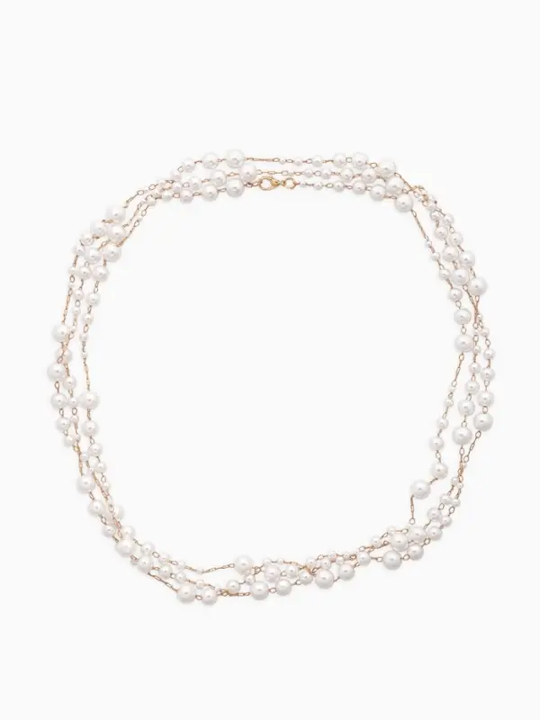 Бусы жемчужные, длинные, d=3.4, 5.6, 8.10, белые в золоте