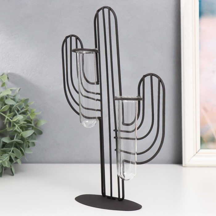 Декор металл, стекло  Декор металл, стекло "Кактус" чёрный 19х5,5х27 см