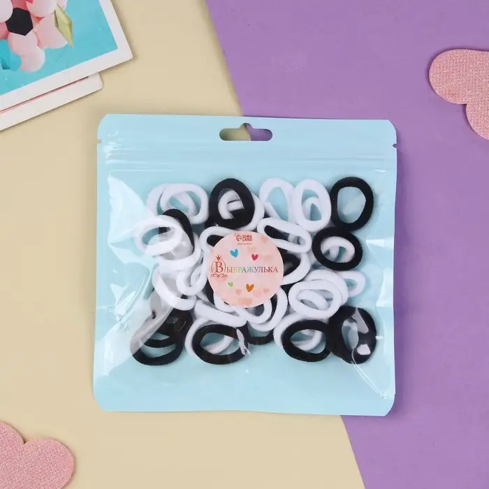 Резинка для волос  Резинка для волос "Классика махрушка" (набор 50 шт) 2 см, чёрно-белый