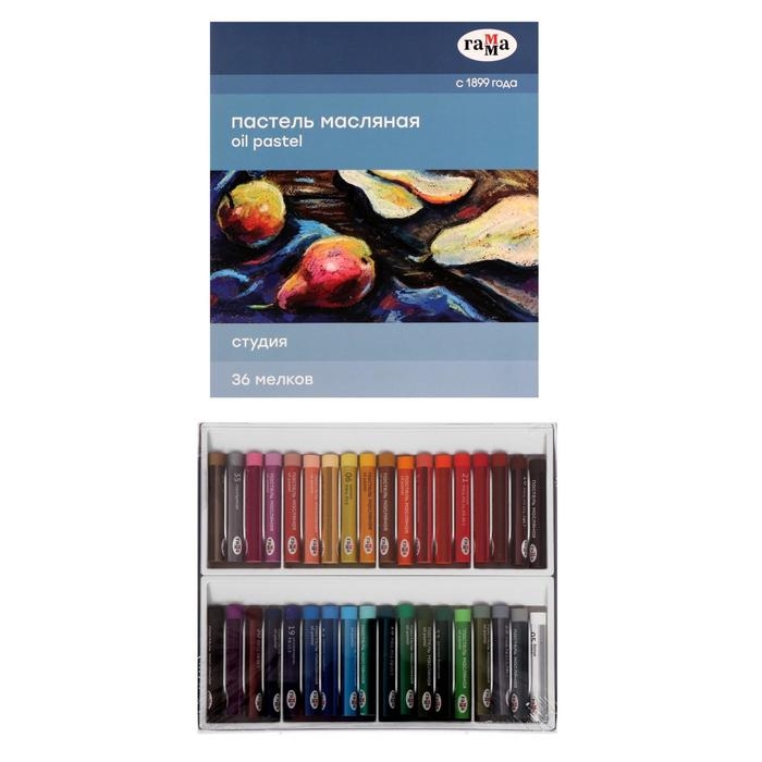 Пастель масляная, набор 36 цветов, Гамма Пастель масляная, набор 36 цветов, Гамма "Студия", d-8мм, l-65мм, в картонной коробке