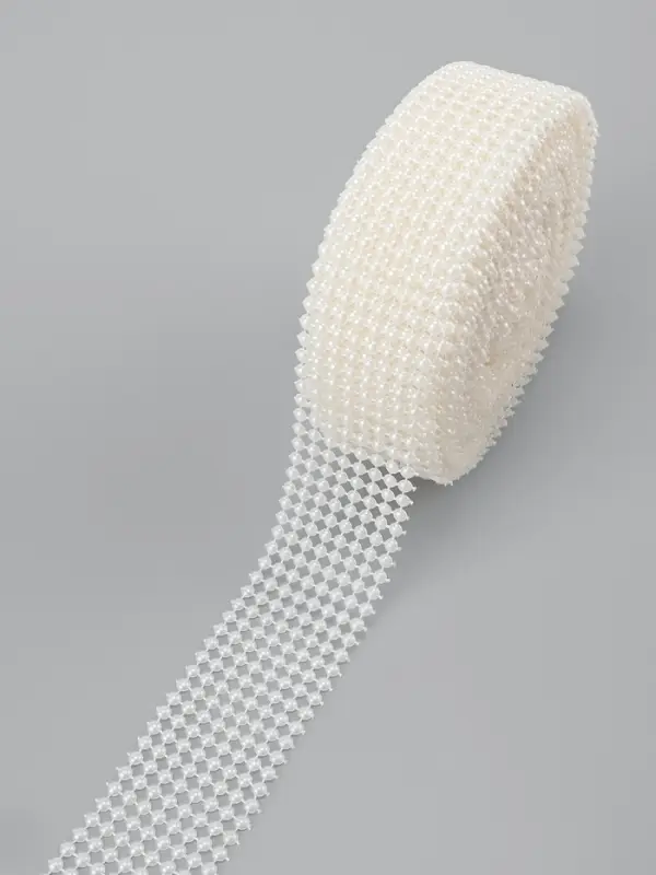 Лента с имитацией жемчуга, 4 см, 9&plusmn;1 м, белая