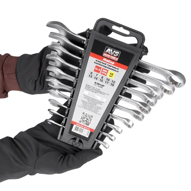 Набор ключей гаечных комбинированных на держателе (6-19 мм) (10 предметов) AVS K3N10P