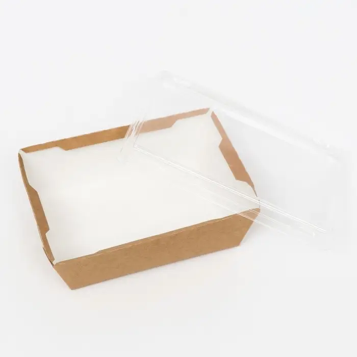 Салатник одноразовый, контейнер с прозрачной крышкой, крафт, 0.4 л, 14.5&times;9.5&times;4, 5 см