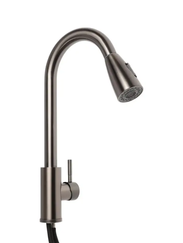Смеситель для кухни ZEIN Z4961, нержавеющая сталь, с выдвижной лейкой, 2 режима, серый