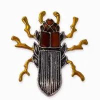 Брошь &laquo;Жук&raquo; скарабей, цвет золото-красный в чернёном серебре