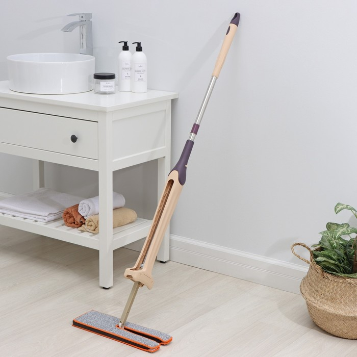 Швабра с отжимом Доляна, двусторонняя насадка из микрофибры 38×12 см, стальная ручка 134 см Швабра с отжимом Доляна, двусторонняя насадка из микрофибры 38×12 см, стальная ручка 134 см