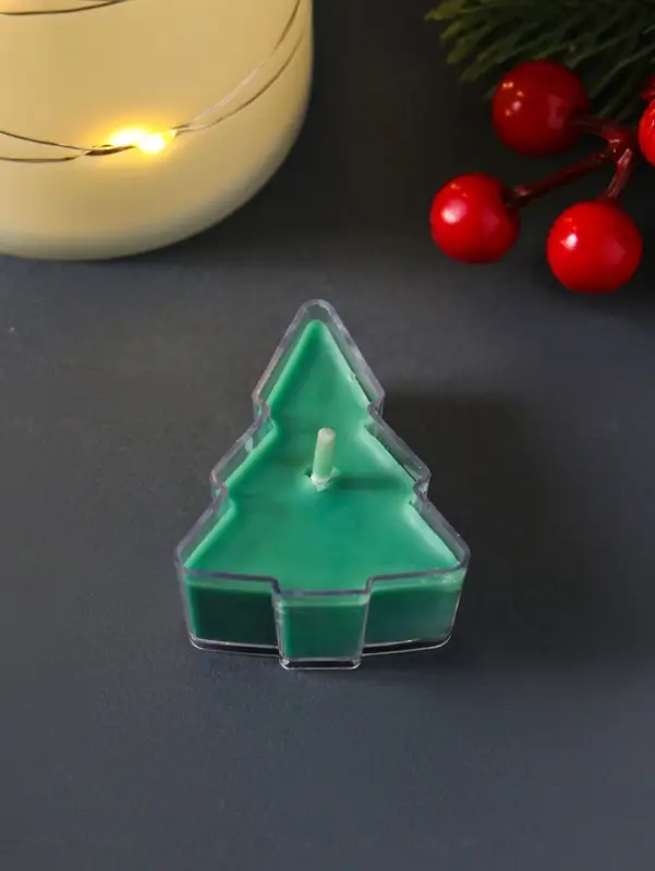 Чайная свеча ароматическая "Ель" зелёная, аромат рождественская ночь 5х4х2,1 см