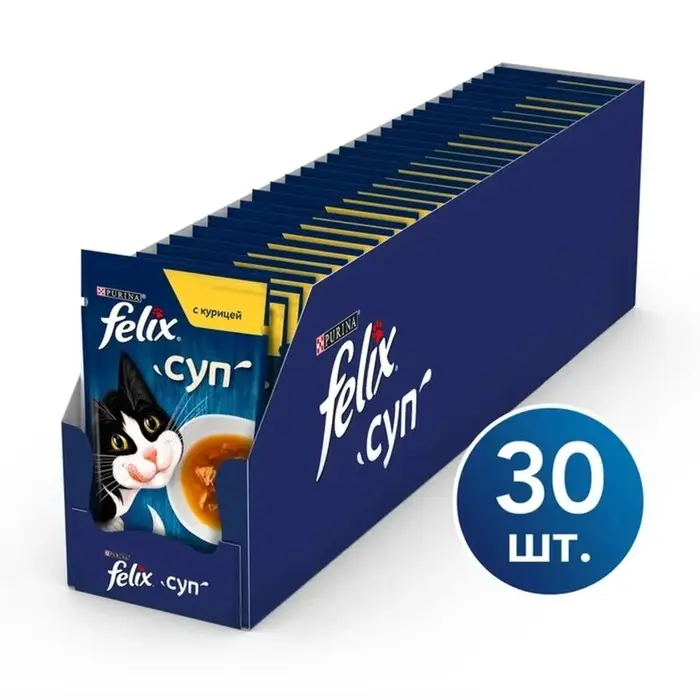 Влажный корм Felix Суп с курицей, для кошек, 48 г Влажный корм Felix Суп с курицей, для кошек, 48 г