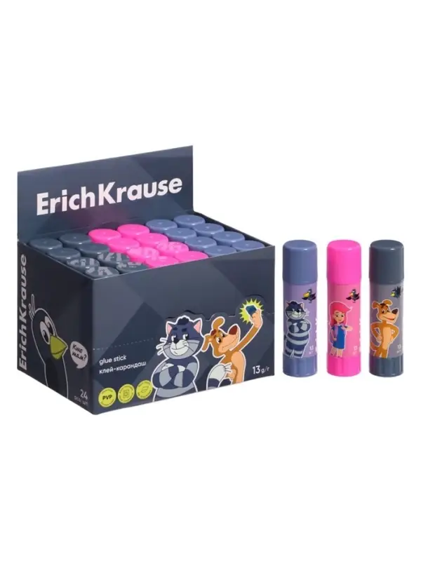 Клей-карандаш, ErichKrause EasyStick Простоквашино, PVP, экономичный расход, 15 г, МИКС