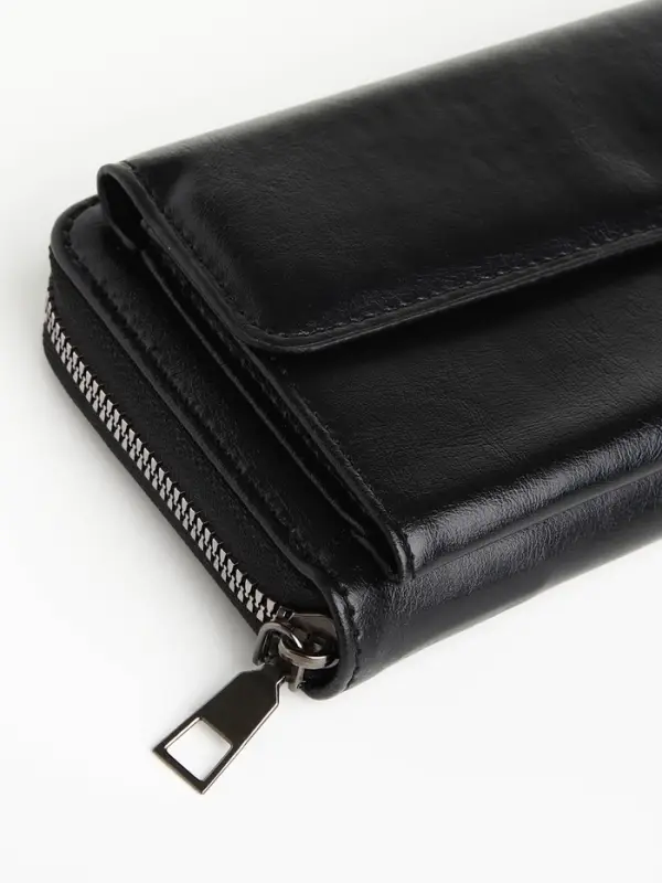 Портмоне мужское на молнии, пять отделений, чёрное