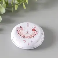 Шкатулка металл круглая "Рисунки на бежевом" набор 12 шт 6,8х6,8х1,7 см