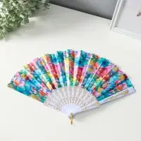 Веер пластик, текстиль "Россыпь цветов" МИКС широкие лопасти 23 см