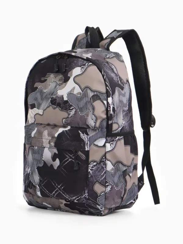 Рюкзак школьный, с карманами, с абстрактным принтом, 30&times;13&times;42 см, чёрный