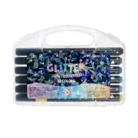 Фломастеры 12 цветов с блестками, в пластиковой коробке