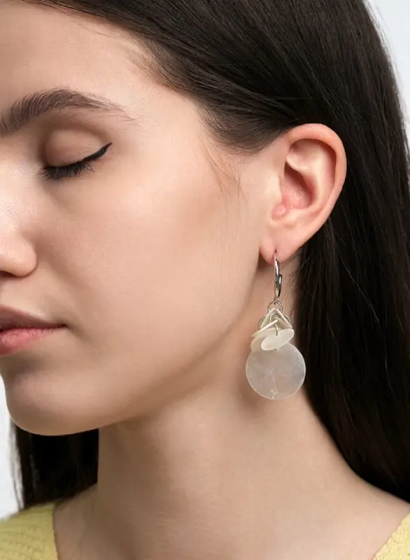 Серьги &laquo;Морской мир&raquo;, чешуя, белые в серебре