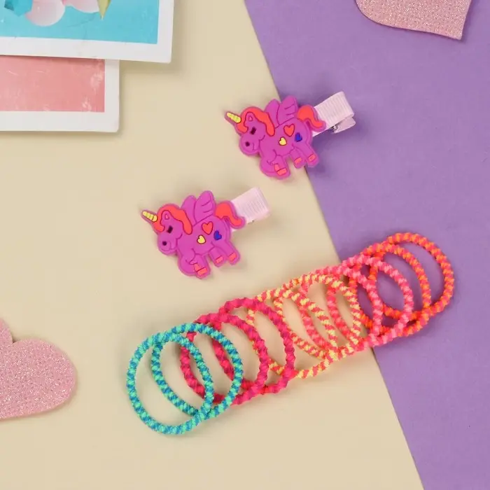 Набор для волос Набор для волос "Лучик" (2 зажима-4 см, 10 резинок-2,5 см) единорожка яркий