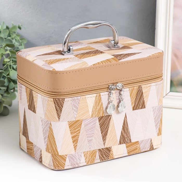 Шкатулка кожзам с зеркалом  Шкатулка кожзам с зеркалом "Треугольники. Беж" н-р 3 шт 18х10х12,5 21х13х15,5 23х15х18,5 см