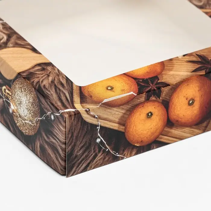 Коробка подарочная новогодняя складная с окном «Фрукты», 15×15×4 см Коробка подарочная новогодняя складная с окном «Фрукты», 15×15×4 см