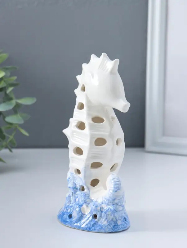 Сувенир керамика свет "Морской конёк" бело-синий 6,5х8,5х16,5 см