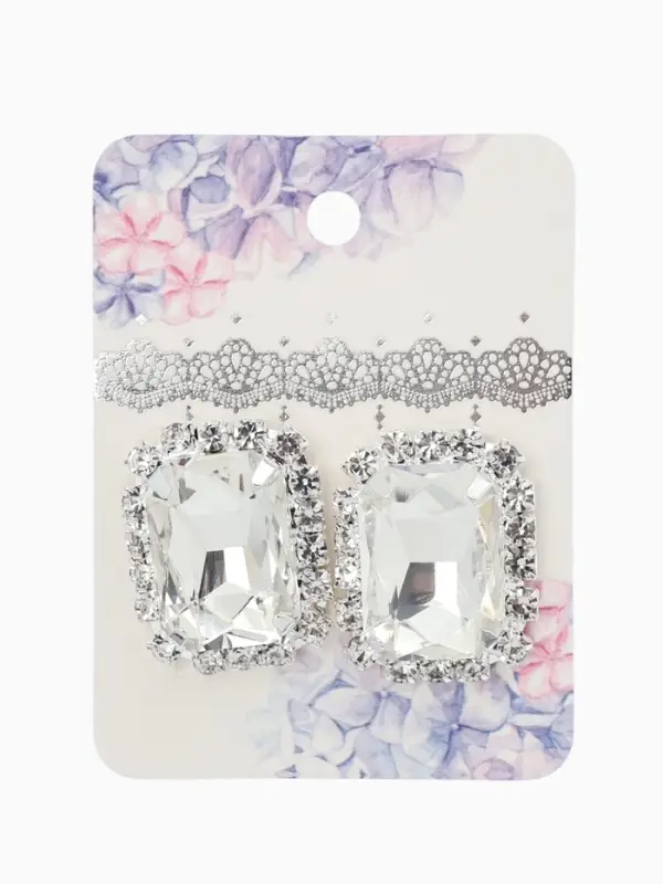 Серьги со стразами "Роскошь", прямоугольник, цвет белый в серебре
