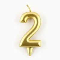 Свеча для торта, цифра «2», золото, 3 х 6 см