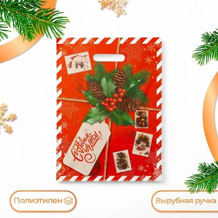 Пакет «Новогодняя посылка», полиэтиленовый с вырубной ручкой, 30×40 см, 50 мкм Пакет «Новогодняя посылка», полиэтиленовый с вырубной ручкой, 30×40 см, 50 мкм
