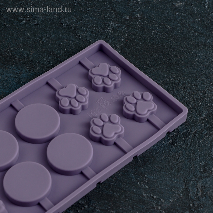 Форма для леденцов Доляна «Вкусная сладость», силикон, 26,5×11,5 см, 12 ячеек (d=3,5 см), с палочками, цвет МИКС Форма для леденцов Доляна «Вкусная сладость», силикон, 26,5×11,5 см, 12 ячеек (d=3,5 см), с палочками, цвет МИКС