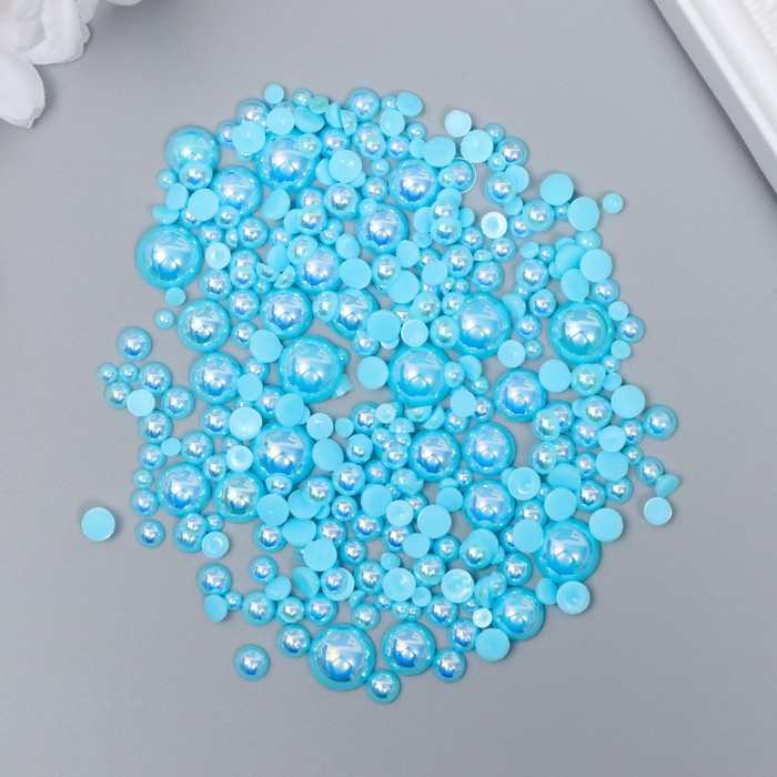 Декор для творчества пластик Декор для творчества пластик "Половинки бусин. Ярко-голубой перламутр" d=3-10мм, набор 10 гр