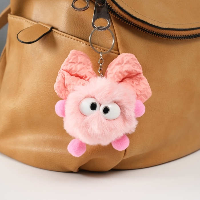 Пушистик на кольце Пушистик на кольце "Мася с большим бантом" персиковый 12х8х8 см