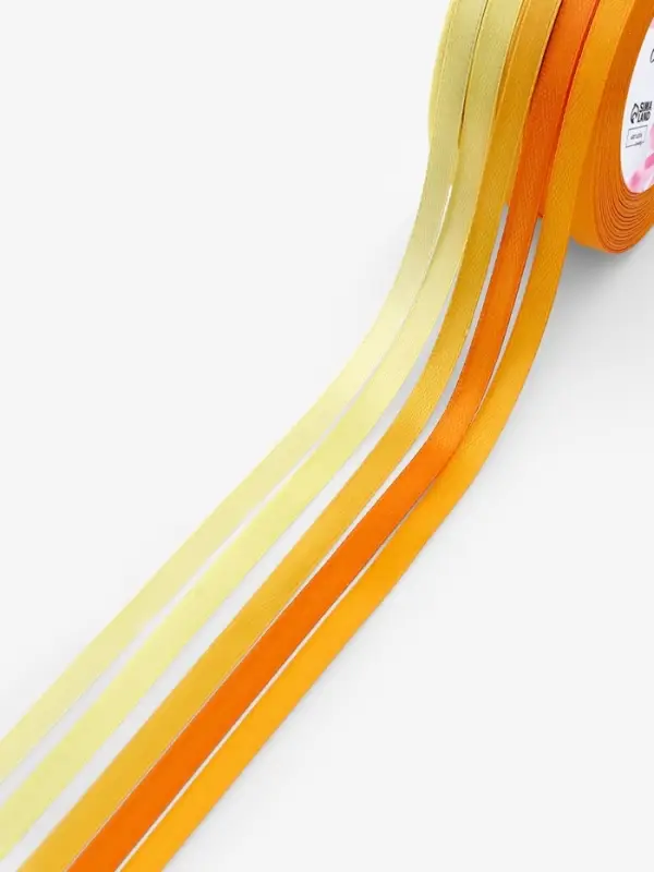 Атласная лента, набор 5 шт., 6 мм, 23&plusmn;1 м, жёлтый, оранжевый