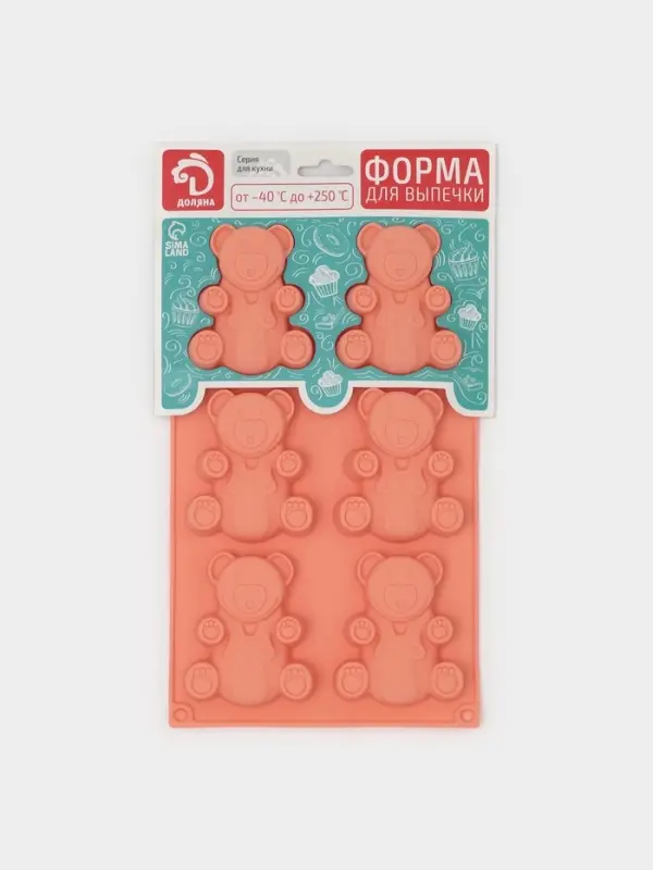 Форма для выпечки Доляна &laquo;Животные. Мишка&raquo;, силикон, 28.5&times;17 см, 6 ячеек (8.5&times;7 см), Pantone 1625 C