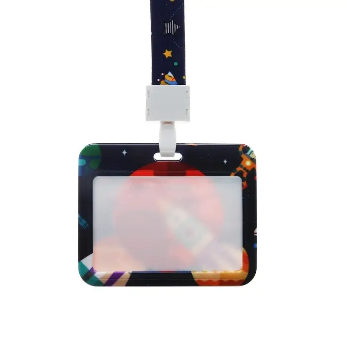 Бейдж горизонтальный Calligrata, &laquo;Космос&raquo;, внешний размер 100&times;78 мм, внутренний размер 52&times;82 мм, на ленте-42 см, пластик