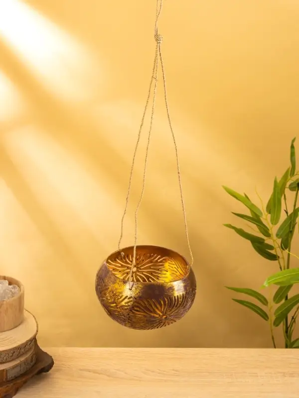 Подсвечник подвесной из кокоса, 14×14×10 см, золотой Подсвечник подвесной из кокоса, 14×14×10 см, золотой