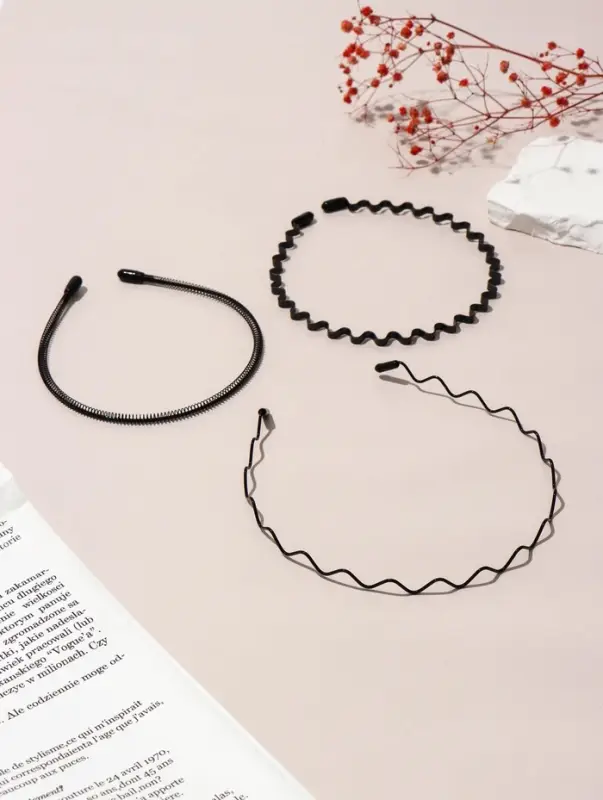 Ободок для волос "Амелия" (набор 3 шт) волна, чёрный