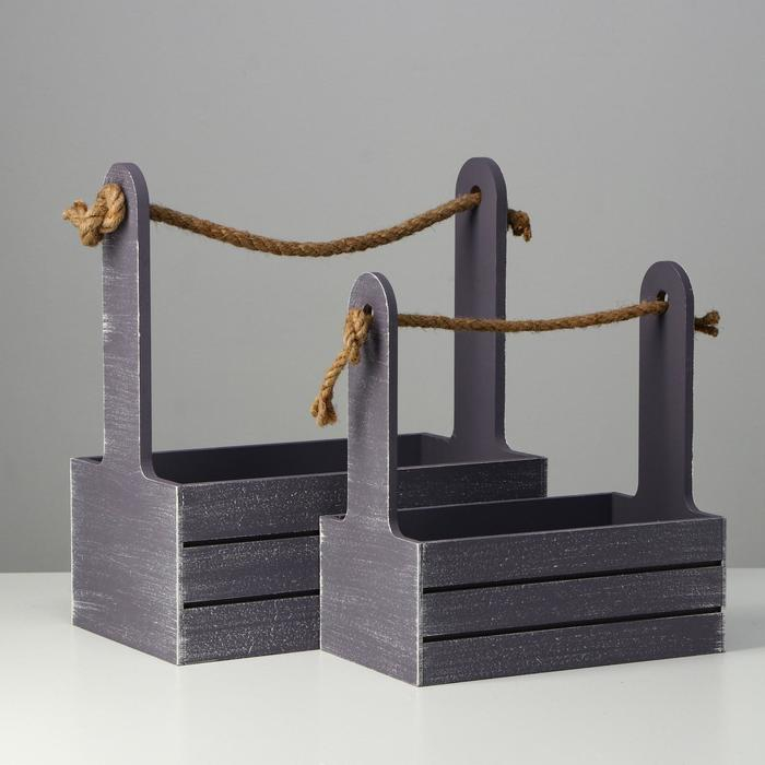 Набор кашпо деревянных 2 в 1 (25.5×15×30; 20×12×23) "Прованс", серый графит