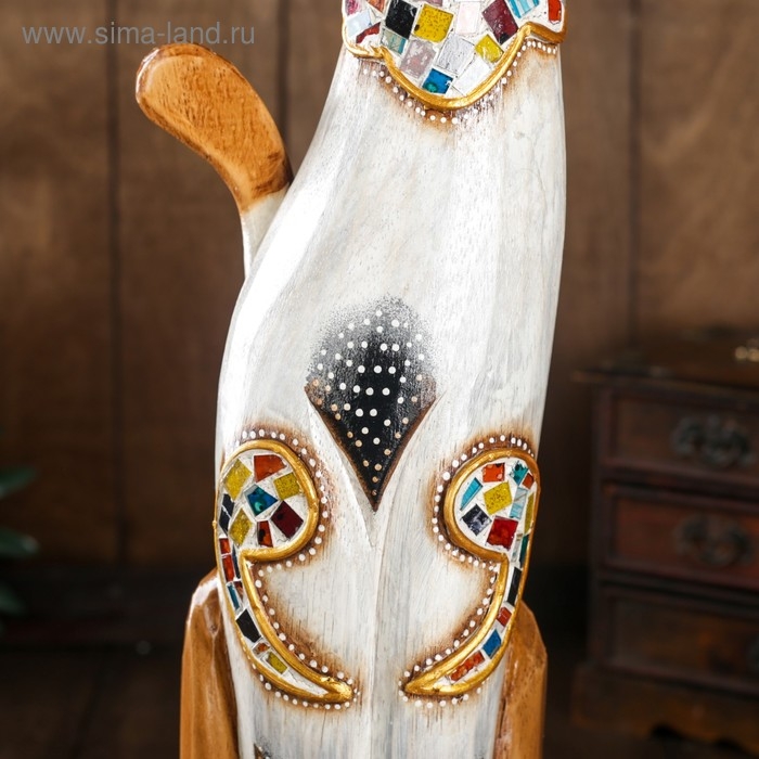 Сувенир дерево Сувенир дерево "Кошка с мозаичными вставками" серая 60х12х6 см