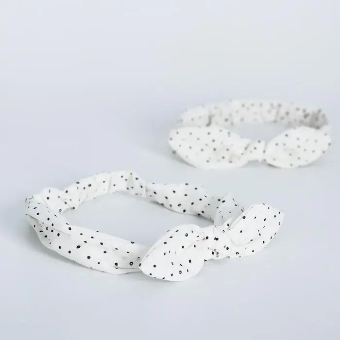 Набор повязок на голову для мамы и дочки «Белые в горошек», 2 шт.