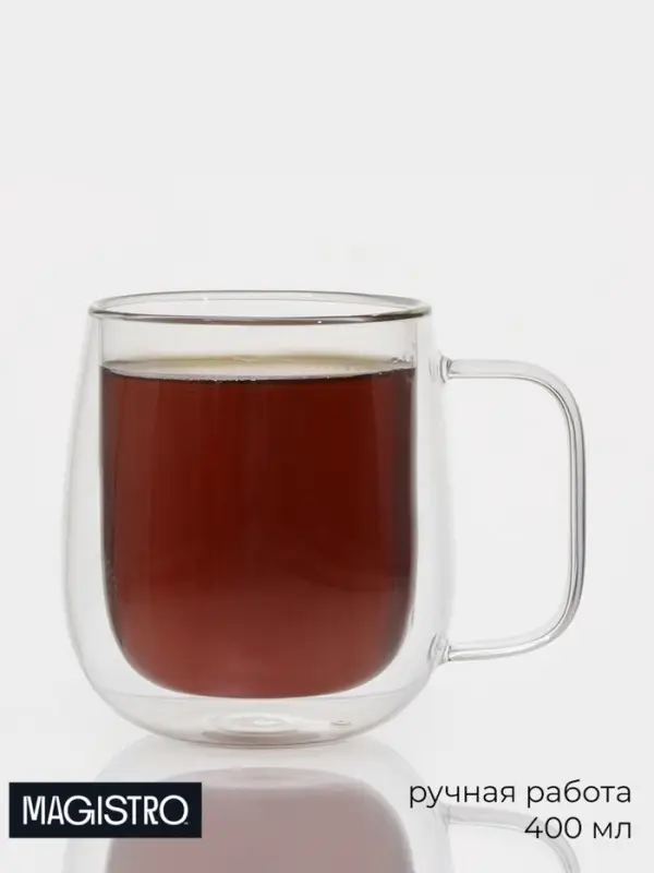 Кружка с двойными стенками Magistro &laquo;Адель&raquo;, 400 мл, стекло, прозрачная